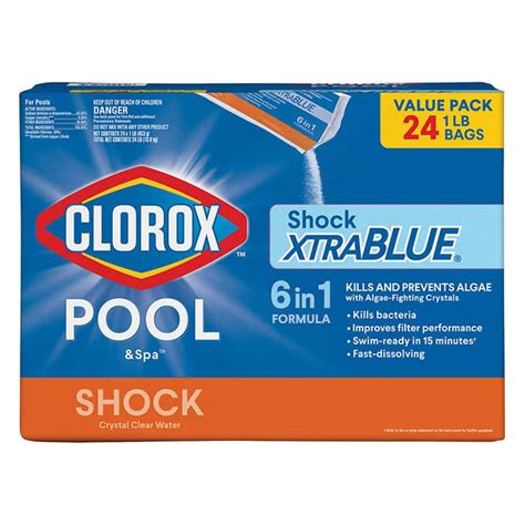 Clorox Xtra Blue 40 Pound 80 Tab Pool and Spa 3 Inch Long Lasting Chlorinating Tablets. . Clorox xtra blue shock 24 pack